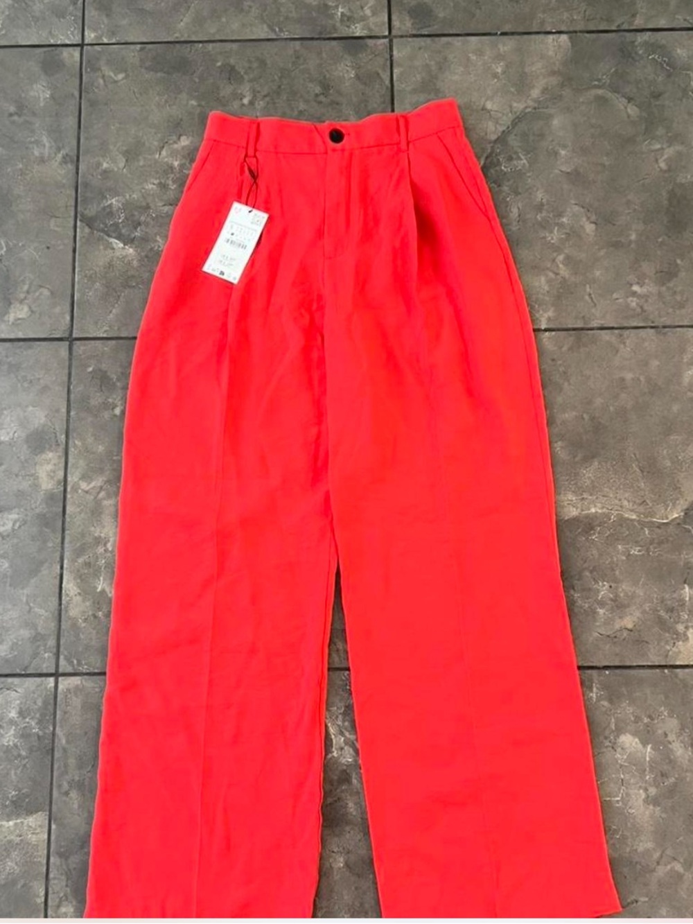 Zara Red Paperbag Waist Wide-Leg Pants